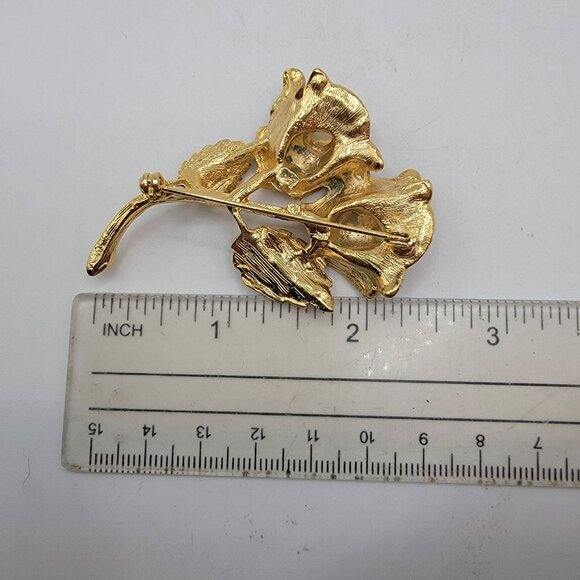 VINTAGE Two Long‎ Stem ROSE FLOWER Bouquet Pin Brooch - Picture 2 of 2
